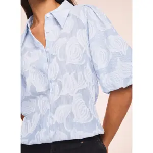 Mint Velvet Blue Cotton Jacquard Striped Shirt